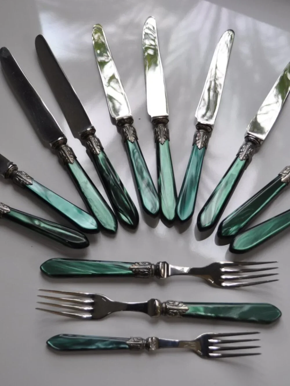 Jean Couzon France Galaxy Green Flatware – 13 Pieces – Rare Discontinued
